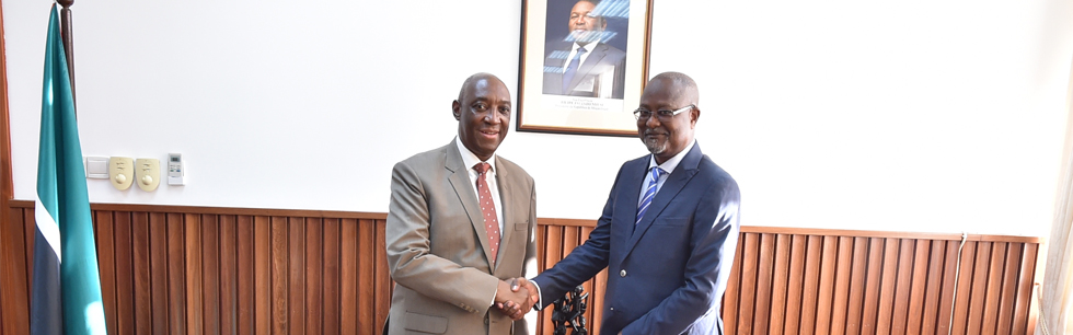 Ministro Baloi cumprimenta o Ministro da Comunicação Social do Guiné-Bissau, Victor Pereira