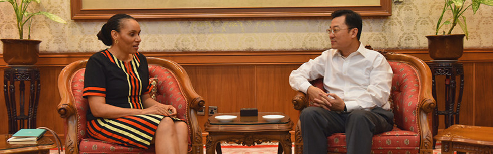 Embaixadora Maria Gustava no encontro de trabalho que manteve com o Embaixador da República Popular da China na Indonésia, Xie Feng