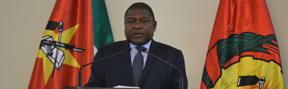 Presidente da Reública, Filipe Jacinto Nyusi, ao procerer a comunicação à nação