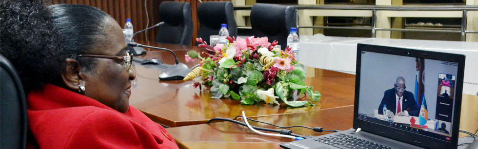 Ministra Veronica Macamo Dhlovo na reunião virtual do grupo de países da ACP