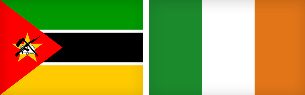 Bandeiras de Moçambique e da Irlanda