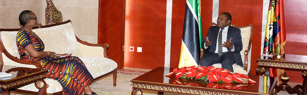 Presidente Filipe Nyusi na audiência concedida à Subsecretária-geral da ONU, Winnie Byanyima