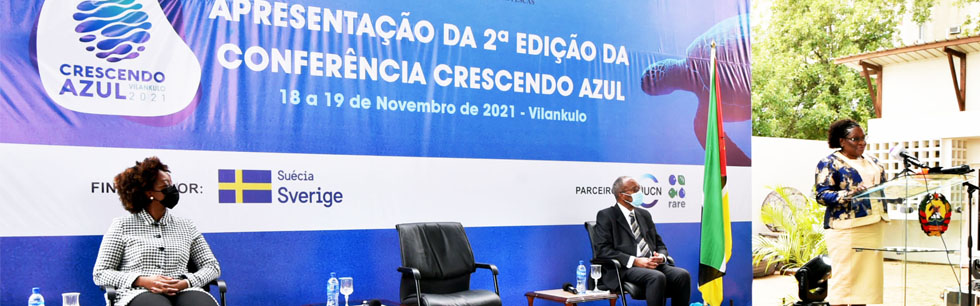 Ministra Verónica Macamo ao proceder ao lançamento da segunda edição da Conferência Crescendo Azul