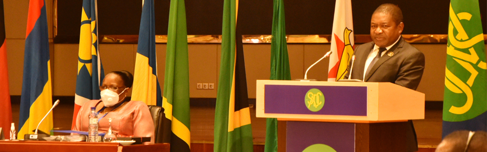 Presidente Nyusi ao discursar na Cimeira da SADC