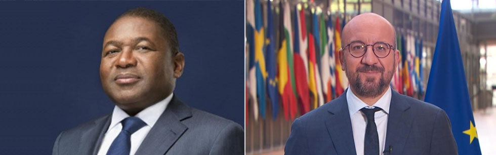 Presidente Filipe Nyusi o Presidente do Conselho Europeu, Charles Michel, reuniram em video-conferência