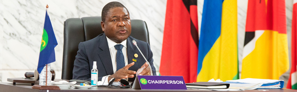 O Presidente Filipe Nyusi na Cimeira Extraordinária da Troika da SADC, que teve lugar em Maputo