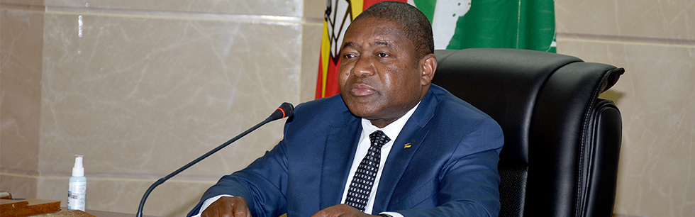 Presidente Filipe Nyusi na reunião virtual do Conselho de Paz e Segurança da União Africana