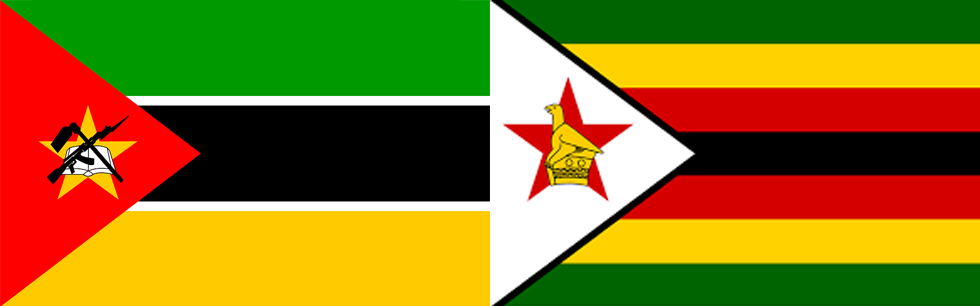 À esquerda, a bandeira de Moçambique e à direita, a do Zimbabwe