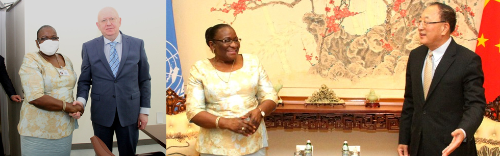 Ministra Verónica Macamo nos encontros com o representantes da China e da Rússia nas Nações Unidas em Nova Iorque