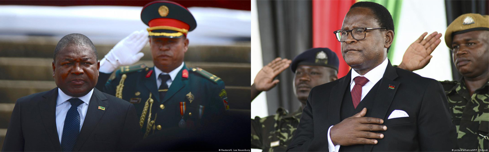 À esquerda o Presidente Filipe Nyusi e à direita o Presidente malawiano Lazarus Chakwera