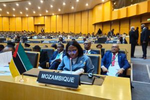 Ministra  Maria Manuela Lucas a proferir o seu discurso no Conselho Executivo da União Africana, em Adis Abeba