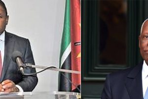 À esquerda Presidente Filipe Nyusi e à direita o antigo Presidente de Angola José Eduardo dos Santos