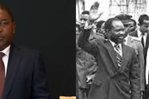 Presidente Filipe Nyusi; Presidente Samora Machel ladeado pelo Presidente Kenneth Kaunda