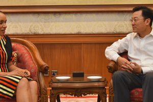 Embaixadora Maria Gustava no encontro de trabalho que manteve com o Embaixador da República Popular da China na Indonésia, Xie Feng