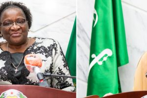 À esquerda, a Ministra Verónica Macamo e à direita o Ministro de Estado da Arábia Saudita para os Assuntos Africanos, Ahmad bin Abdul Aziz Qattan